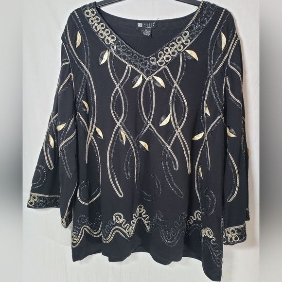 Carole Little Black and Gold Elegant Shirt Sz 2XL - Picture 2 of 8